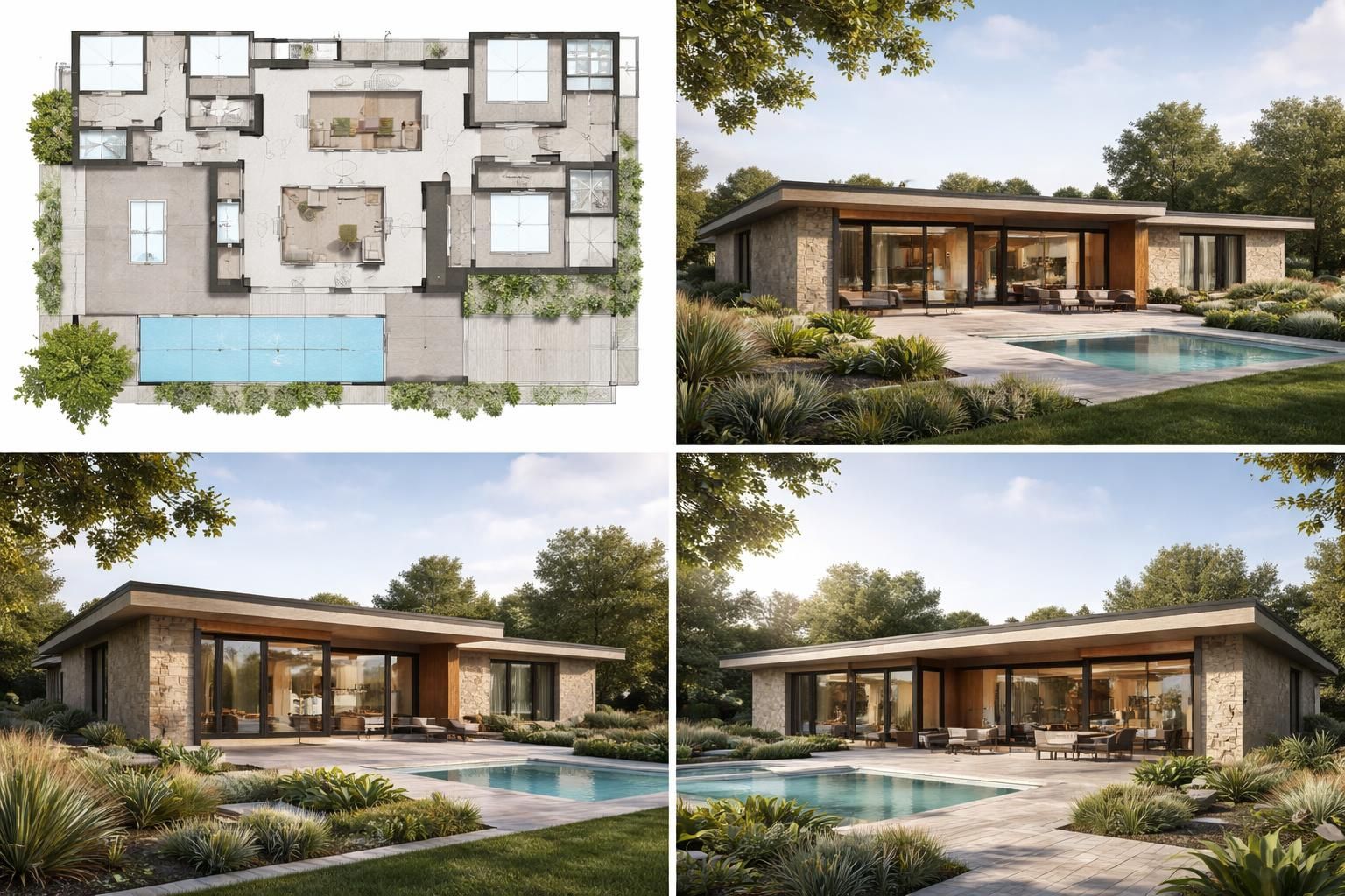 découvrez des plans détaillés et des photos inspirantes d'une maison de plain-pied moderne, idéale pour un intérieur fonctionnel et un design contemporain.