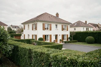 Vue grand angle d'une maison individuelle neuve en Essonne, représentant le secteur de la construction de maisons en Île-de-France