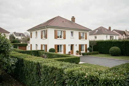 Vue grand angle d'une maison individuelle neuve en Essonne, représentant le secteur de la construction de maisons en Île-de-France